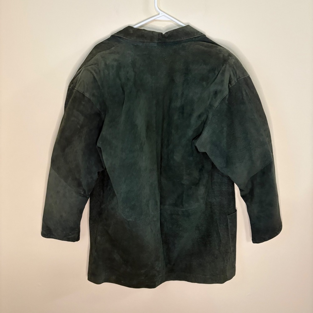 Vintage Evan Davies Suede Jacket Mens M Green Leather Coat Open Front 80s Retro - Picture 5 of 8